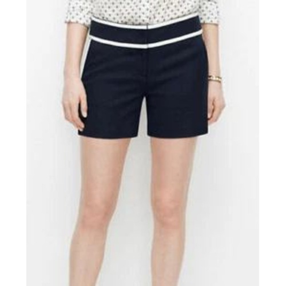 Ann Taylor Navy Blue White Tuxedo Stripe Shorts Preppy Nautical Coastal Womens 8